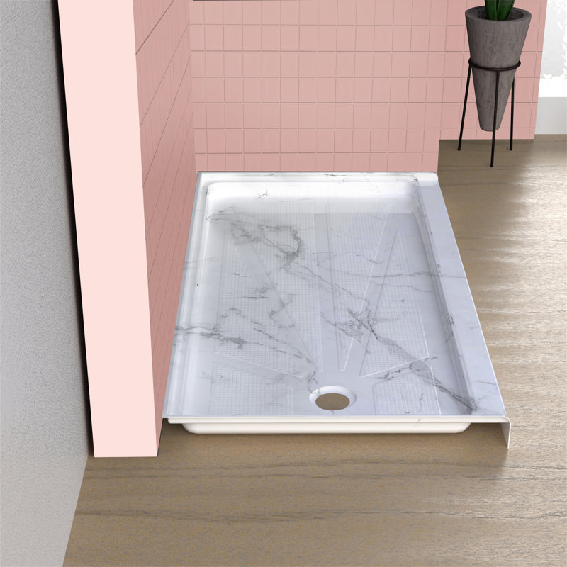 Base de douche rectangulaire Th seuil, Marbre blanc, Gauche