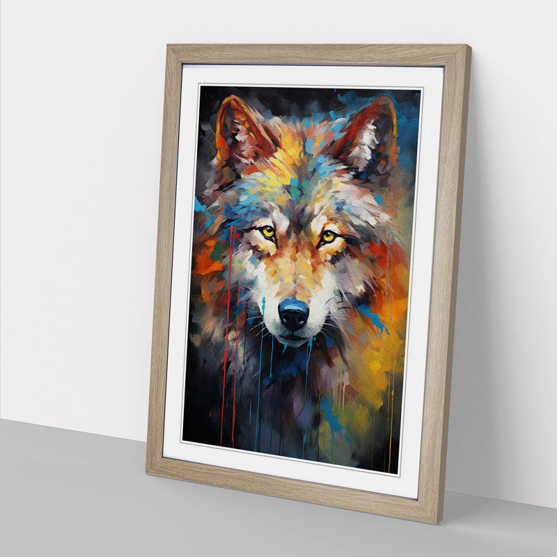XYZ-FRM-V1223-1687 Wolf Abstract No.2 - Single Picture Frame Print on Wood, 34cm H x 25cm W x 2cm D, Oak