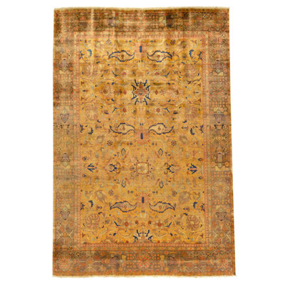 Tapis doré et brun de haute qualité noué à la main