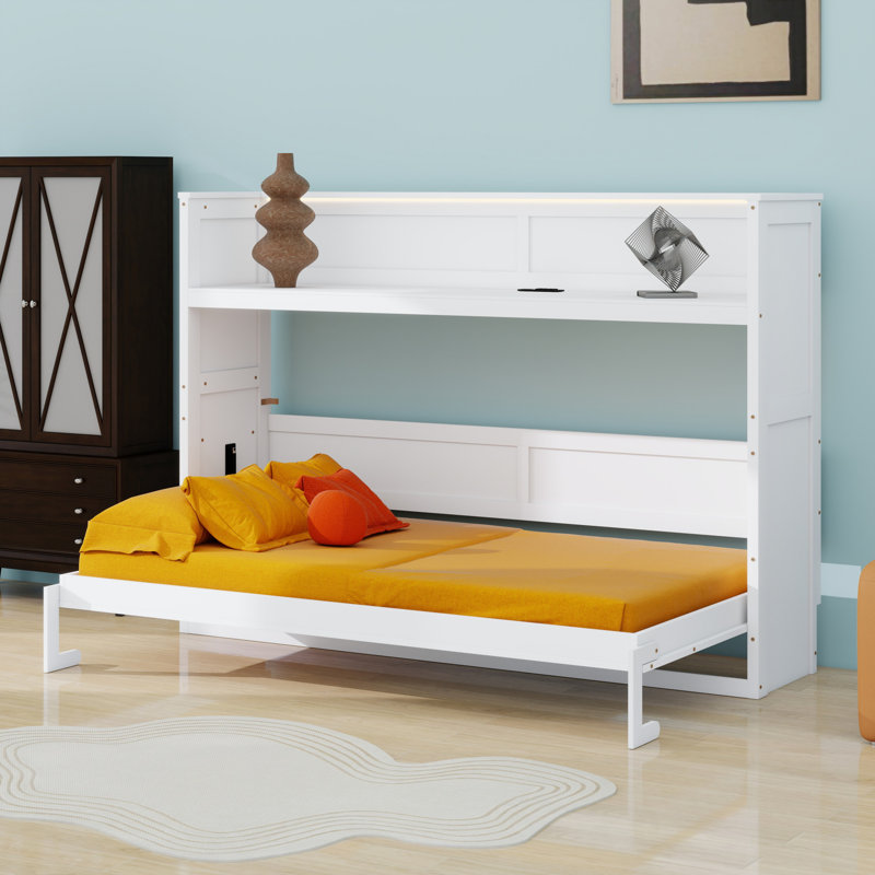 Murphy Bed With Desk,LED Light And USB Charging Station