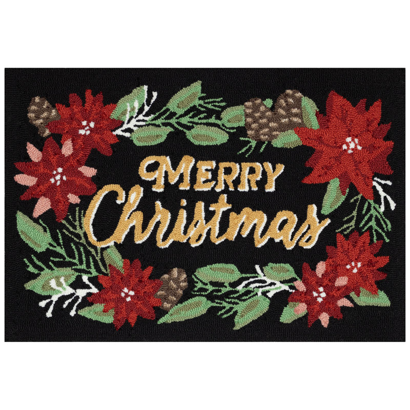 Tapis intérieur / extérieur The Holiday Aisle® Frontporch Merry Christmas, Rectangle 2 pi 6 po x 4 pi