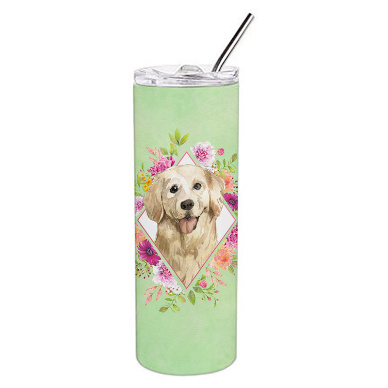 E23BF9F8391D466E9CA4F8DFEBD9A7DB de verre 20 oz à double paroi en acier inoxydable chiot, Golden retriever beige, Vert