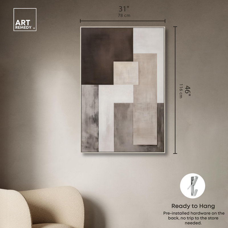 «Quiet Geometric II» par Art Remedy, H 46 po x l 31 po, Cadre argenté