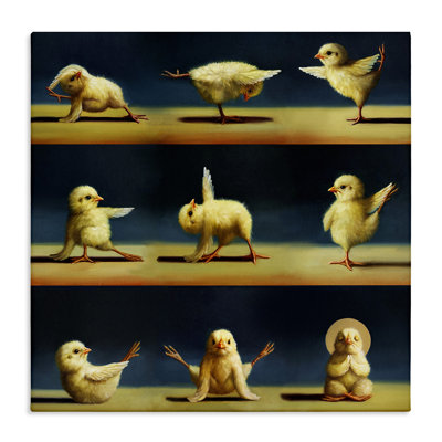 Poussins de yoga étirant des animaux de ferme, peinture amusante