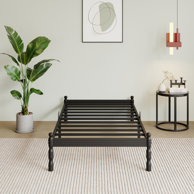 12"/14"/18" high black metal bed frame, non-slip mattress design, easy to assemble.