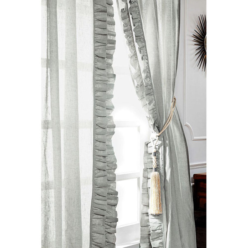 Banji Cotton Blend Semi Sheer Curtain Pair, Green