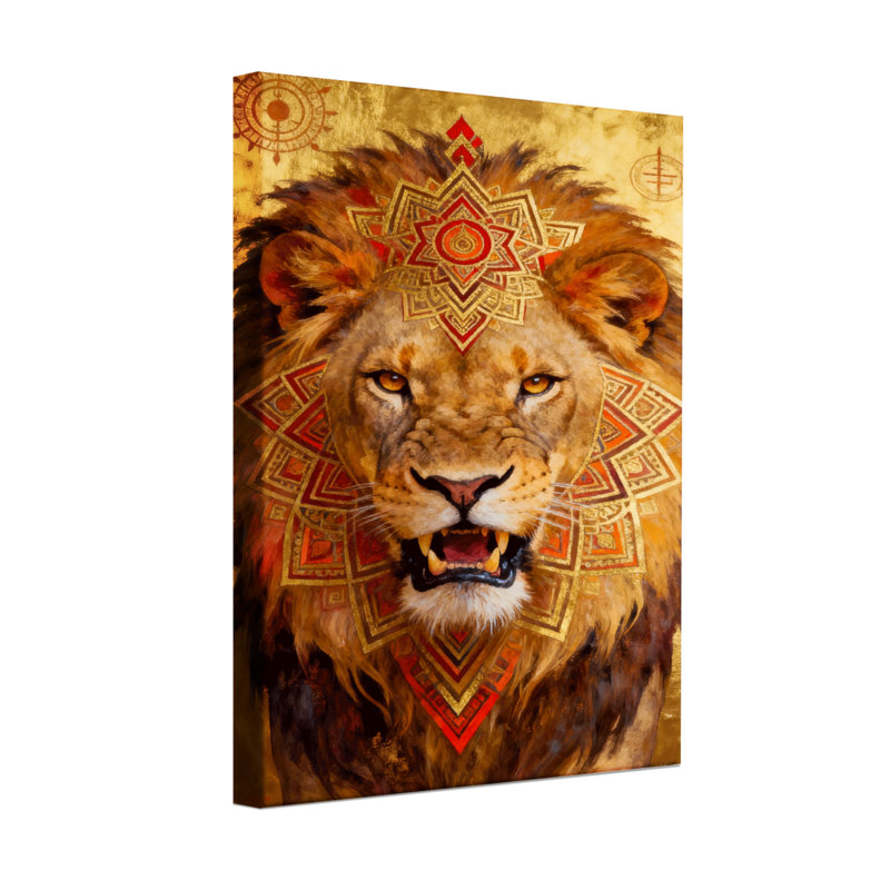 Animaux, lion, mandala, reproduction d'art sur toile, H 18 po x l 12 po