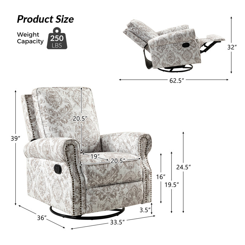 Adella 34'' W Rocking Swivel Nursery Recliner, Beige Polyester