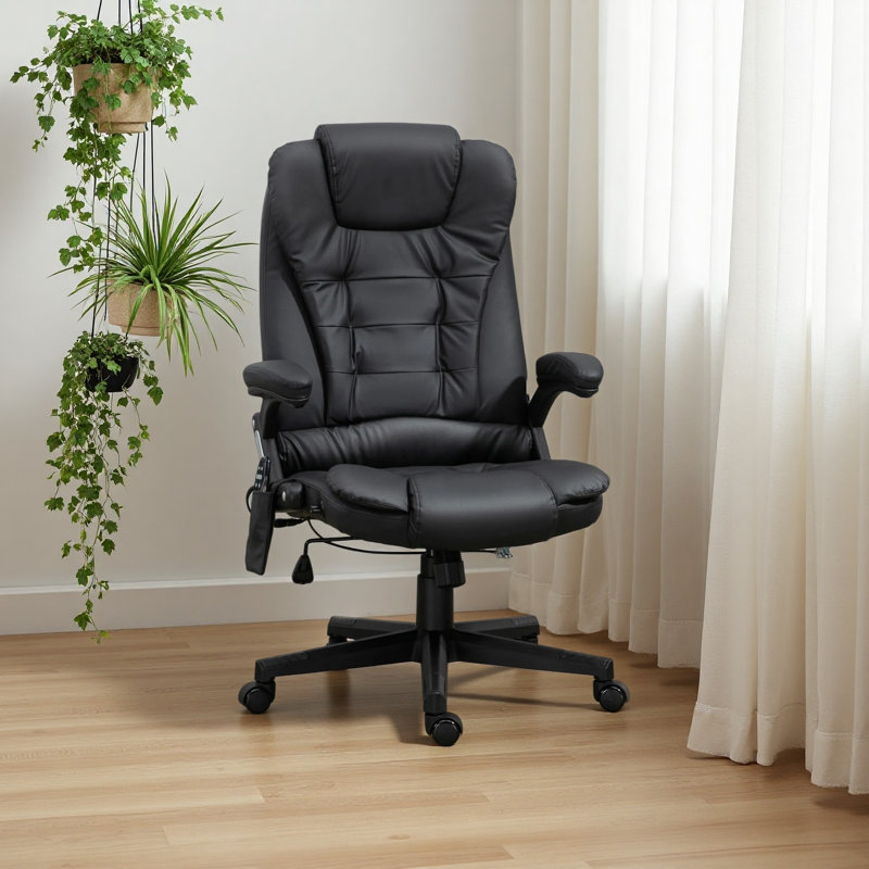 Heated Massage Reclining Office Chair 6 Vibration Points Desk Armrest Remote, Black