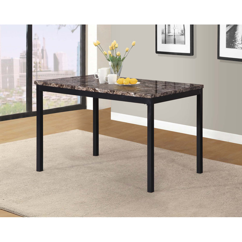 Faux Marble Top Metal Frame Dinette Table, Brown, 30”H x 48”L x 30”W