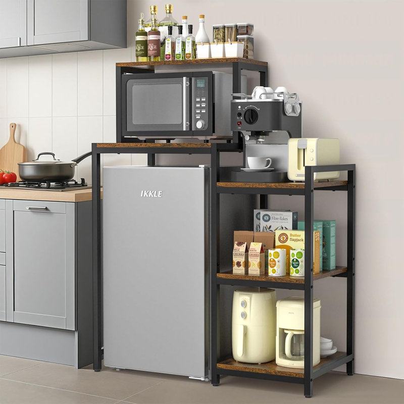 3-Tier Mini Fridge Cabinet With Microwave Stand, Wooden Utility Storage Shelf For Dorm Kitchen, Multifunctional Baker Rack With Ample Storage Space