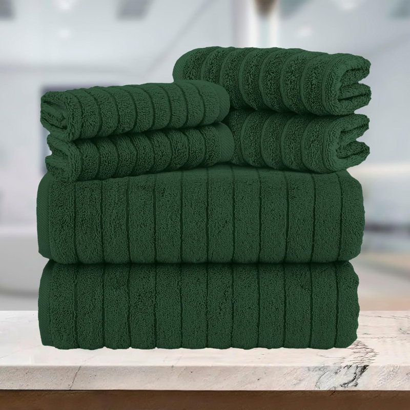 Ensemble de 6 serviettes de bain en velours côtelé de luxe Elegant Comfort, Vert forêt