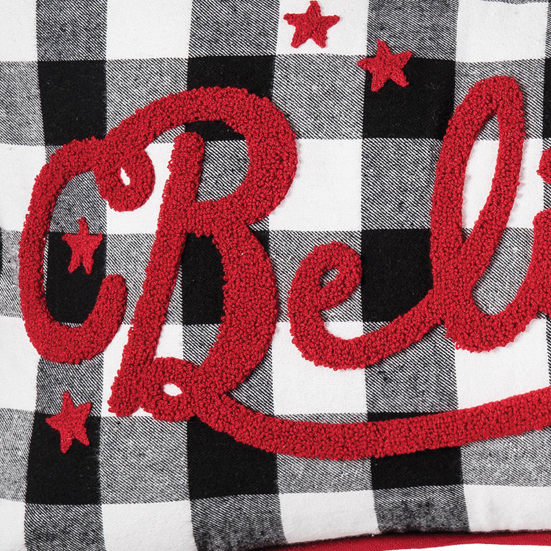Medium Black and White Cotton Accent Pillow with Red Believe Text