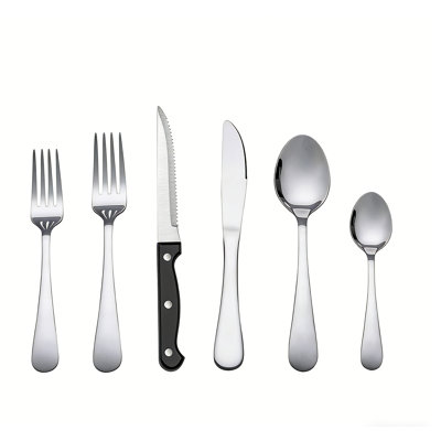 24-Piece Stainless Steel Flatware Set (Silver), Service For 4 Includes Dinner Knife, Dinner Fork, Salad Fork, Dinner Spoon, Teaspoon & Steak Knife