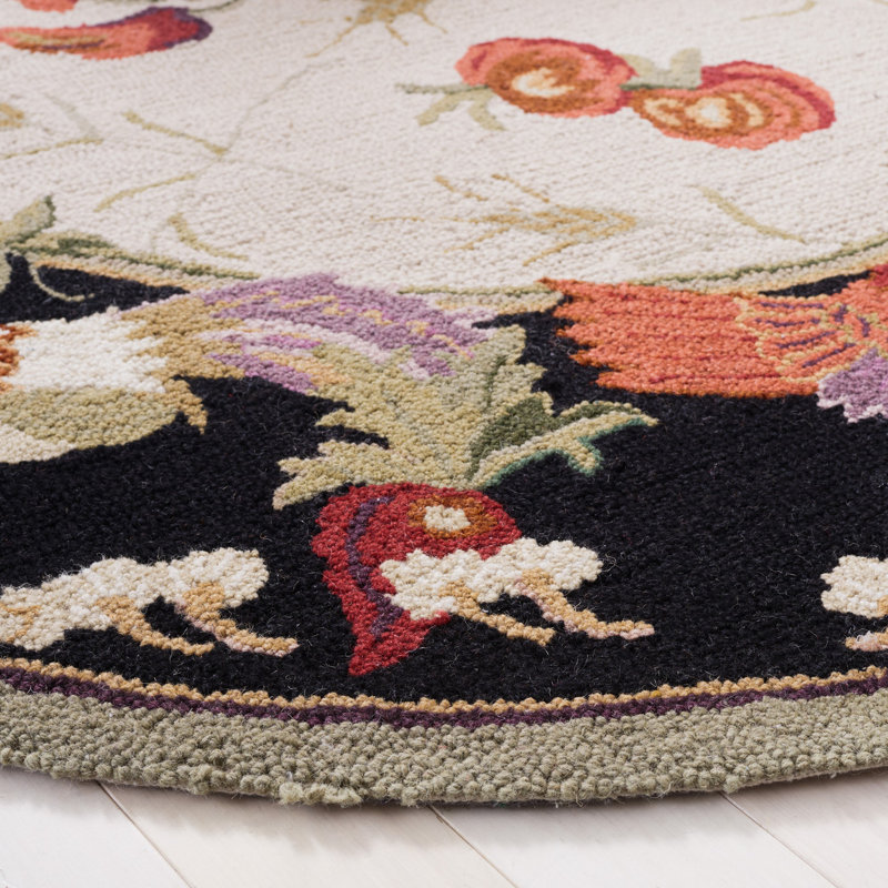 Hollander Oriental Handmade Hooked Wool Black Area Rug, Round 5'6"