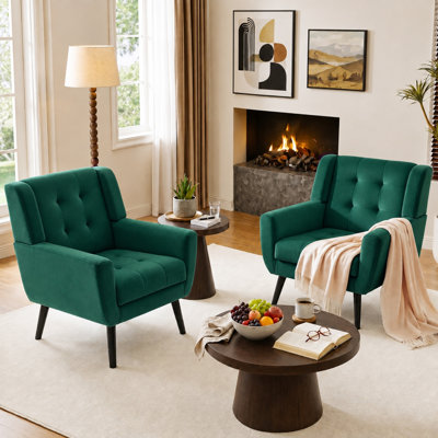 Tufted Upholstered Wide Back Armchair（Set of 2）