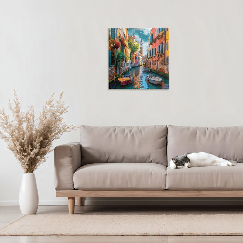 Toile Venetian Summer Canal, design par LSR Creative Studio, H 17 po x l 17 po