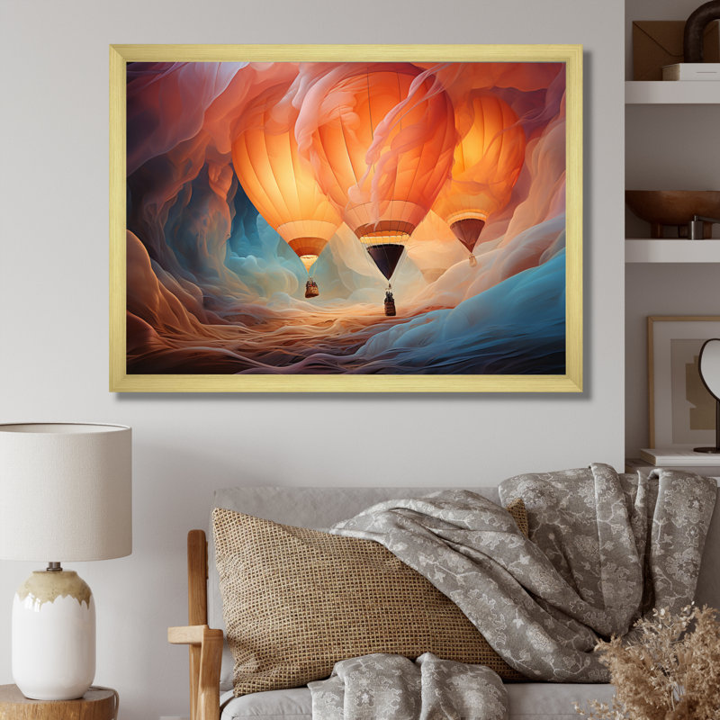 Coral Hot Air Ballon Ethereal I - Transportation Wall Art Prints, H 34 po x l 44 po x P 1,5 po, Encadrement doré