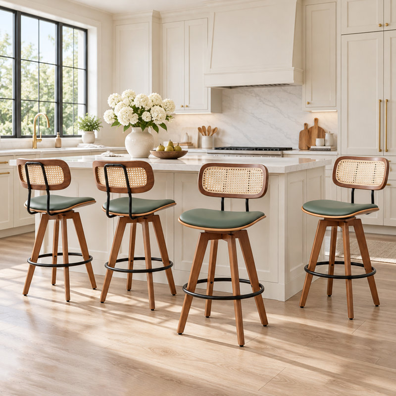 Sirine 4-Piece Swivel Vegan Leather Counter Stool, Green