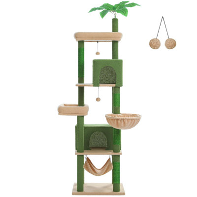 75" Cat Tree with Large Apartment, Sisal Scratching Posts, Hammock, and Perch