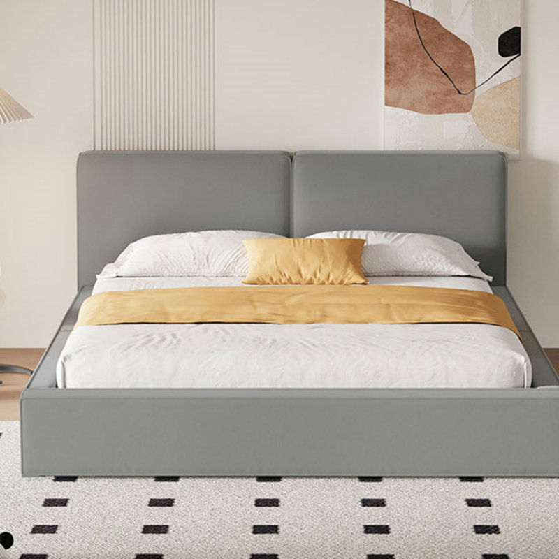 Grand lit plateforme tapissier en velours avec structure solide, élégant et confortable pour les chambres à coucher modernes