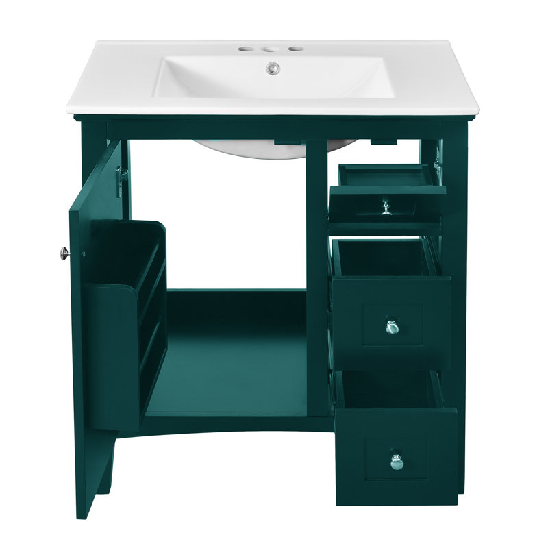 30'' Single Bathroom Vanity With Ceramic Top, Green