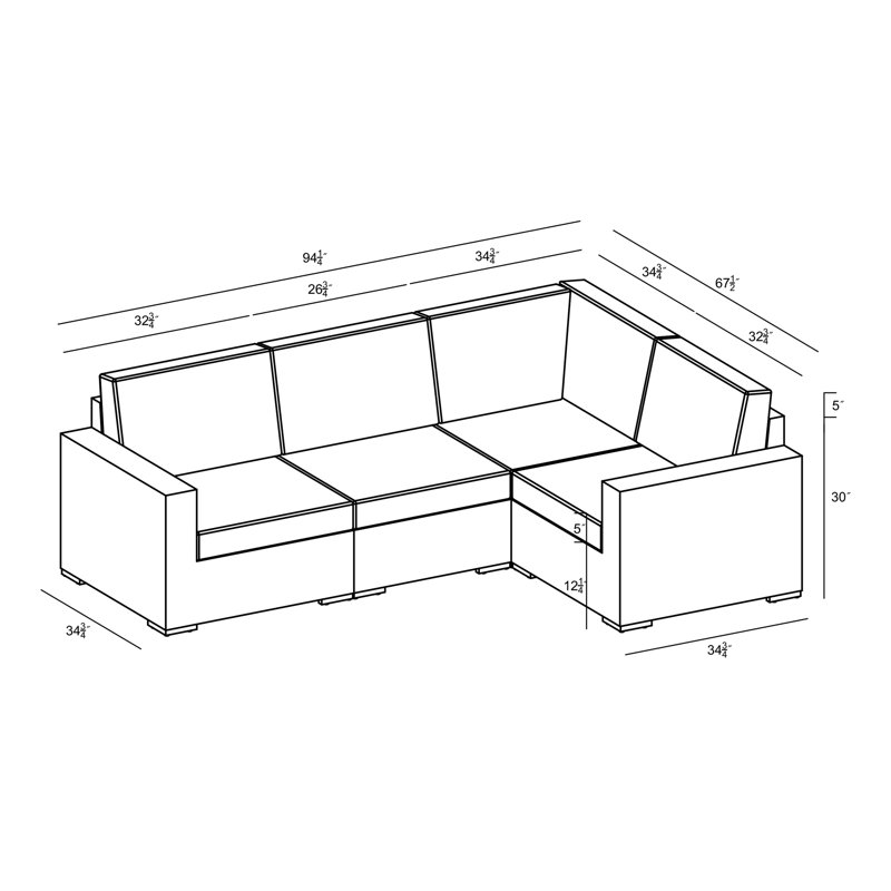 Arden Outdoor 4 - Seat Patio Sectional, Canvas Henna Sunbrella® Canvas