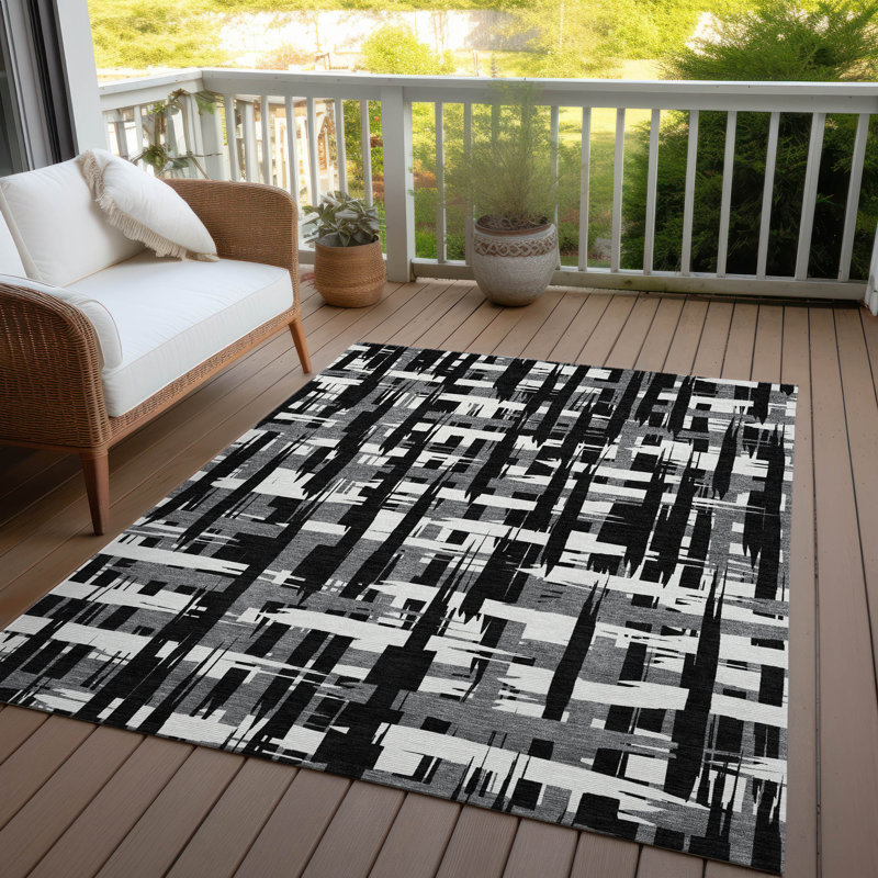 Tapis noir intérieur / extérieur lavable à la machine, Rectangle 5 pi x 7 pi 6 po