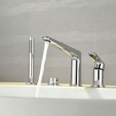 4 Hole Deck Mount Tub Faucet With Hand Shower Single Handle Bathtub Faucet Brass Tub Fillers With Valve