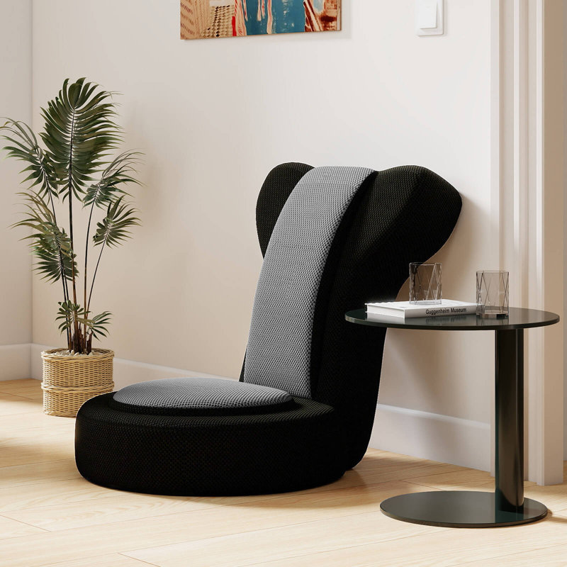 Lazy Sofa Chair with Adjustable Headrest & Backrest, Sponge Padded Seat,Metal Frame, Black + Gray