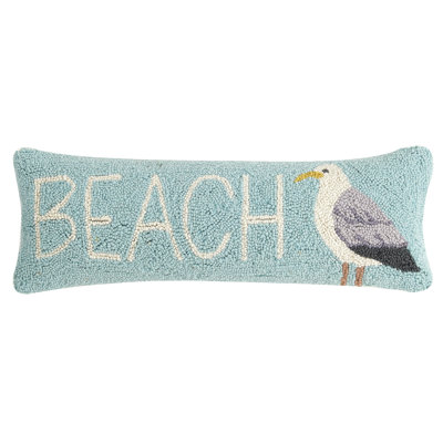 Beach Seagull Hand-Hooked Wool Throw Pillow