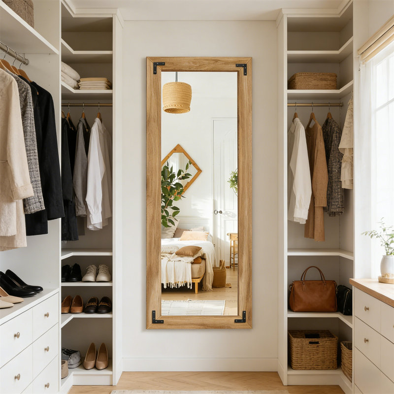 Floor Mirror, Solid Wood Floor Mirror, Wooden Frame, Suitable For Farmhouses, Bathrooms, Bedrooms, Can Be Hung Or Installed Against The Wall