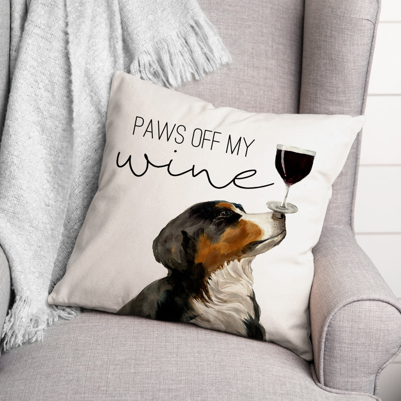 Paws off Wine Square Pillow Cover & Insert