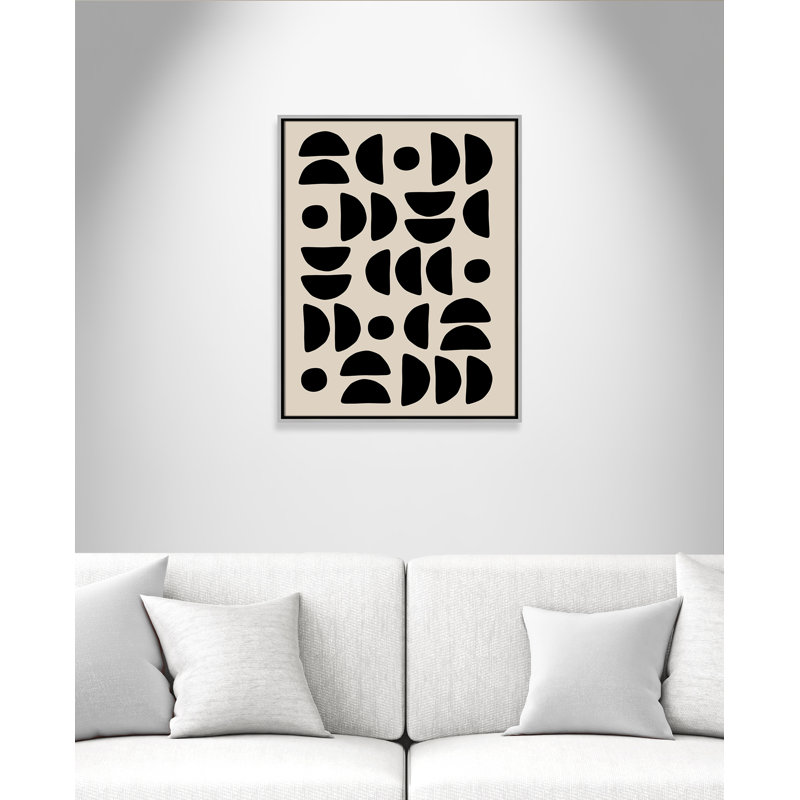Motif géométrique semi-circulaire de Ristova, Framed Canvas, Flottant argent, 23.5'' W x 29.5'' H