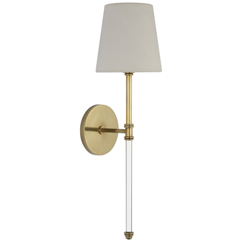 Suzanne Kasler Camille 20" Cordless Sconce with Linen Shade, Hand-Rubbed Antique Brass
