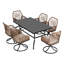 Ensemble repas d'extérieur 7 pièces, chaises pivotantes en rotin torsadé avec coussins beiges