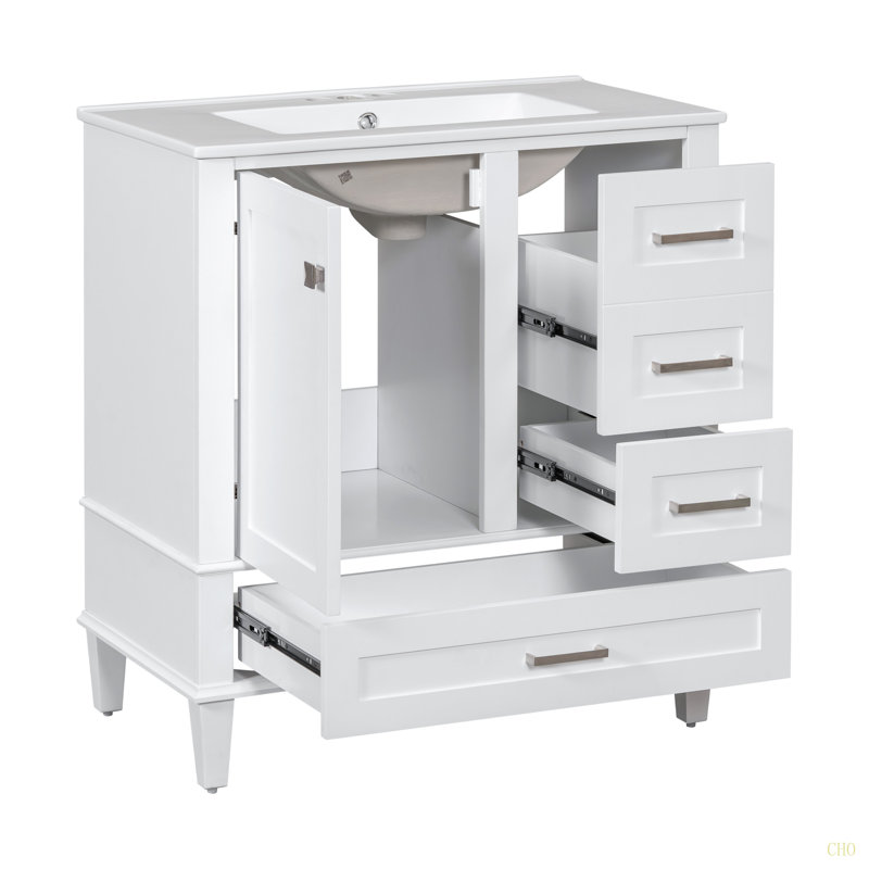 Ensemble de meuble-lavabo moderne avec lavabo 30 po, meuble-lavabo moderne avec porte à fermeture douce et 3 tiroirs, structure en bois massif