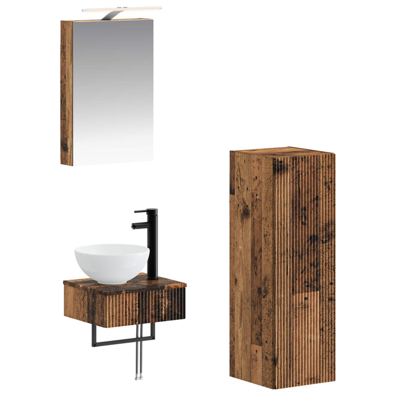 Vanity & Mirror Set, Medium Wood