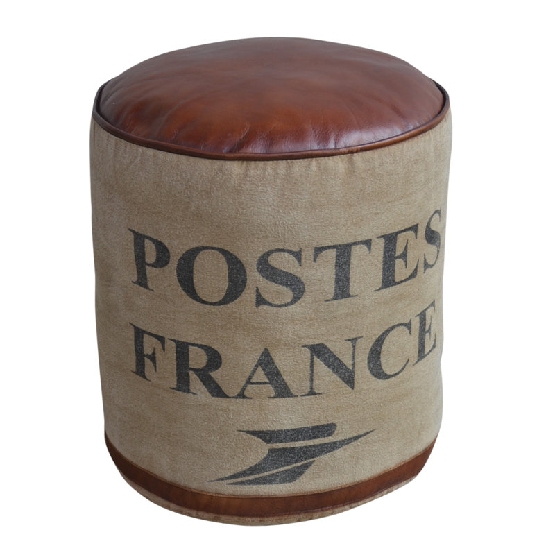 Round Canvas and Leather Pouf POSTE