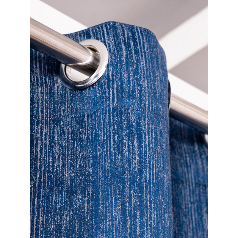 Decorative Grommet Curtains, 360 GSM Poly Cotton Jacquard Fabric, Plain Solid Textured, Dark Blue, 48" x 108", Set of 2 Panel