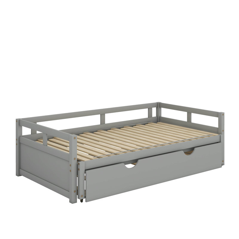 Wooden Daybed With Trundle,Extending Daybed With Trundle, Gray