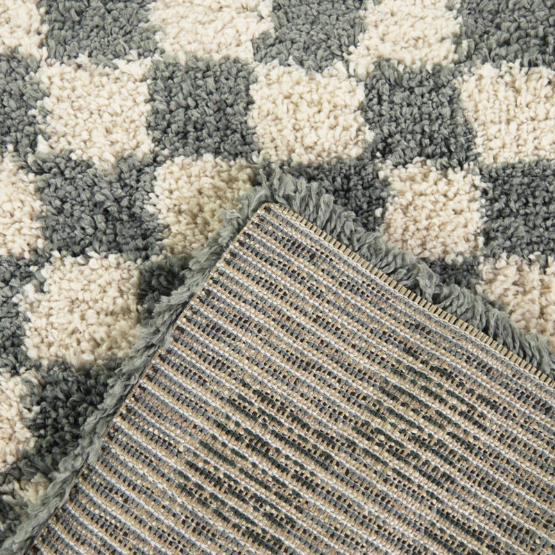 Wingate Grey/Green Checkered Shag Area Rug, Rectangle 7'10" x 10'