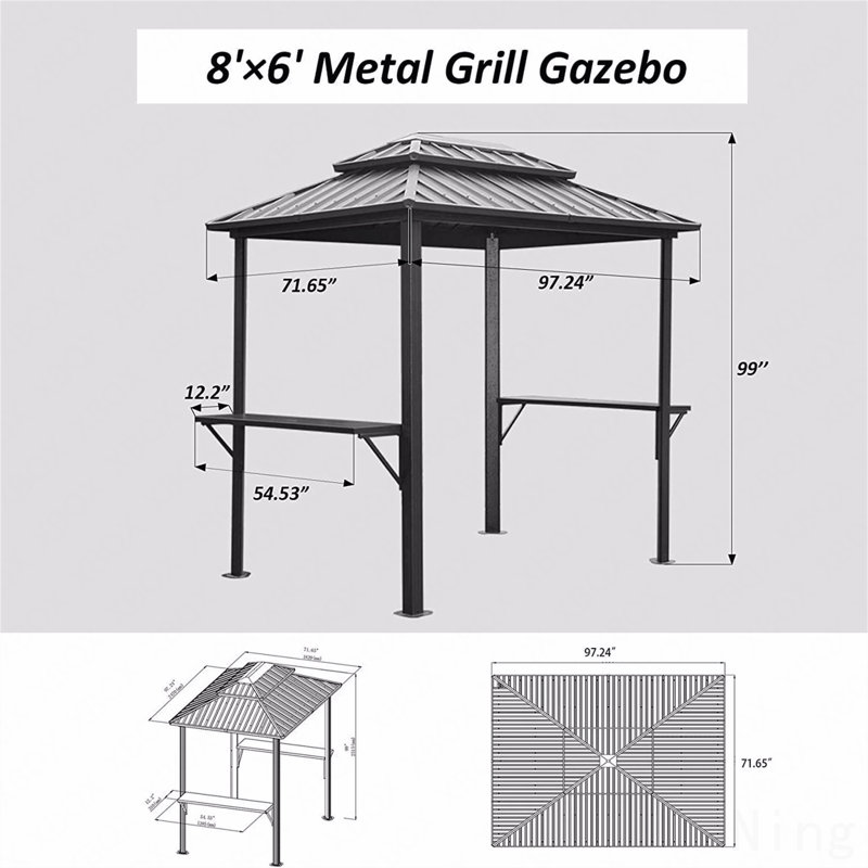 Abri de jardin en aluminium 8X6FT, pour l'extérieur avec double toit et tablettes (gris)
