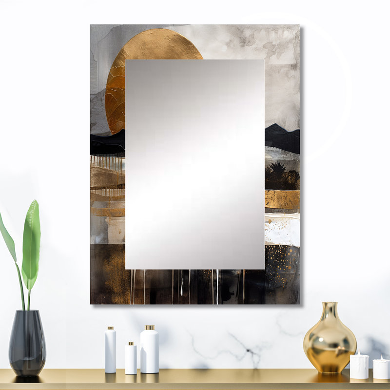 Exploring The Evolving Golden Moon IV - Landscape Mirror, Traditional Unique Wall Mirror, Printed Metal Art, 32" x 24"