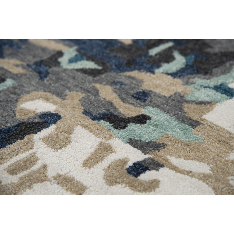 Tapis intérieur / extérieur gris / ivoire touffeté à la main Bahar Camouflage, Rectangle 7 pi 6 po x 9 pi 6 po