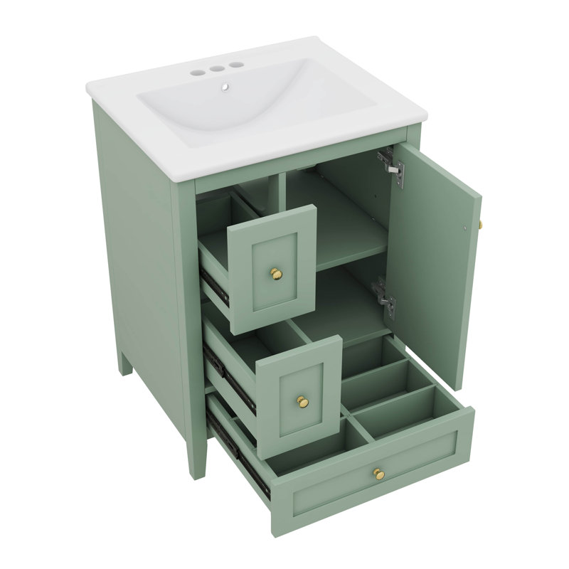 Ensemble de meuble-lavabo 24 po avec lavabo en céramique et tablette réglable, armoire de rangement avec séparateurs amovibles