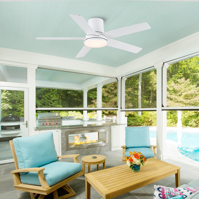 Stylish 42"/52" Flush Mount Ceiling Fan with LED Light, 5 Reversible Blades, Quiet DC Motor and Remote Control, 52" Wide