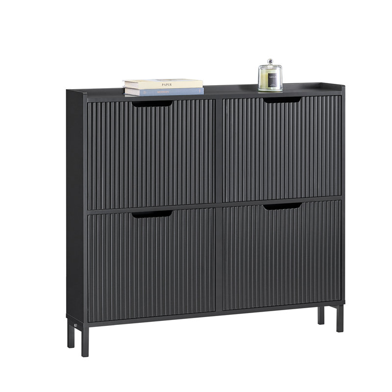 Armoire à chaussures étroite avec tiroirs rabattables, rangement pour chaussures de vestibule pour vestibule, petit espace, étagère à chaussures avec 4 tiroirs, noir, motif à vagues, l 39,4 po x P 7,5 po x H 35,4 po