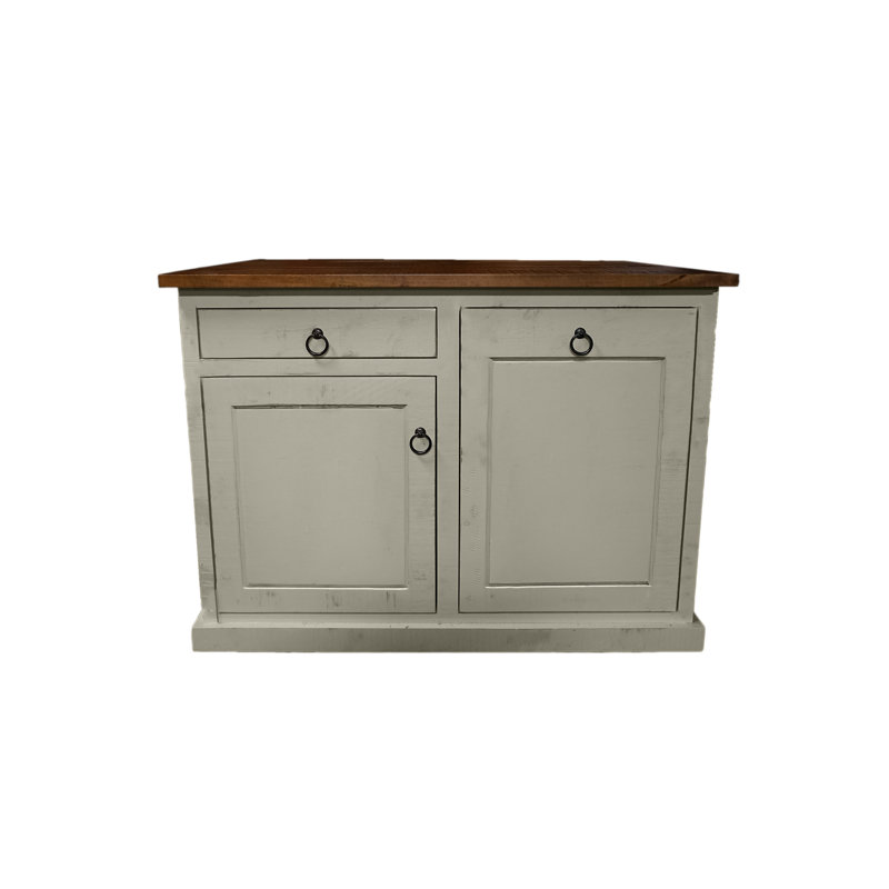 Farmhouse 48" Solid Wood Kicthen Island with trash bin compartment, Soft White