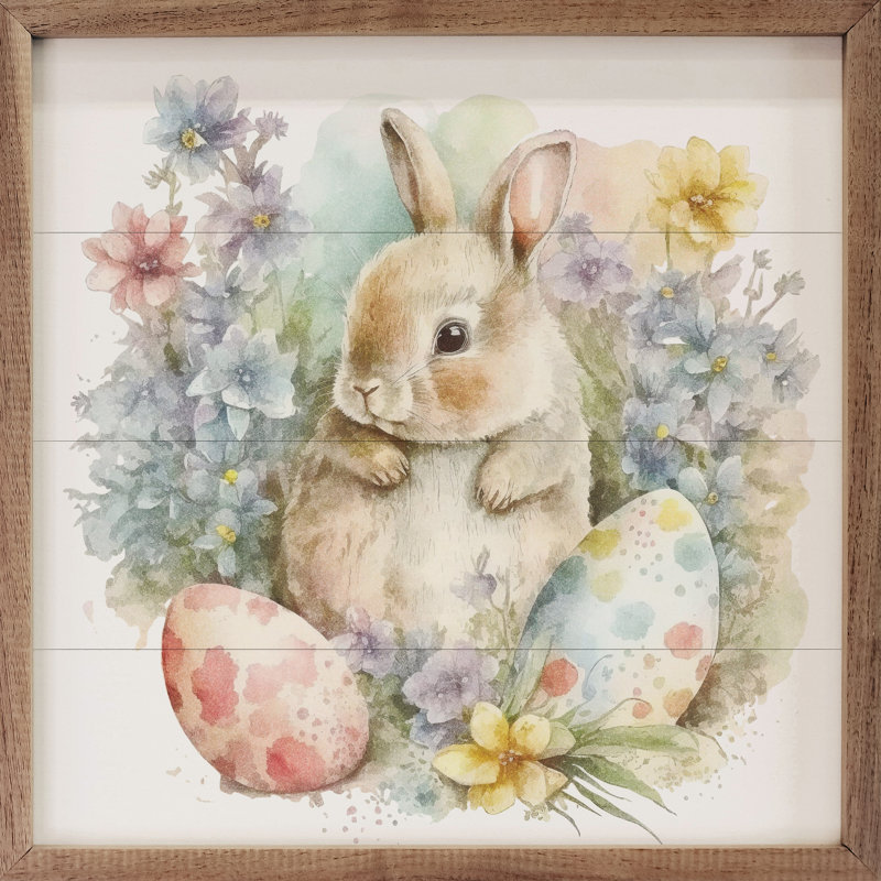 Lapin de Pâques et œufs pastel, H 16 po x l 16 po